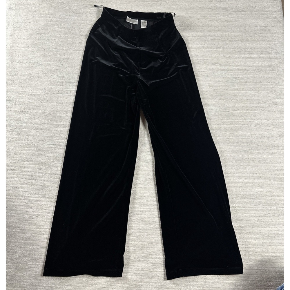 Black Velvet Wide Leg Pants M 90s Old Money Quiet Luxury Holiday Party Stretch